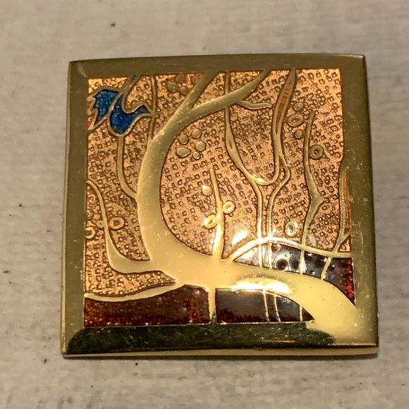 De Passille Sylvestre Square Brooch -Golden Tree Enamel Modernist Pin 1960s - Picture 2 of 7
